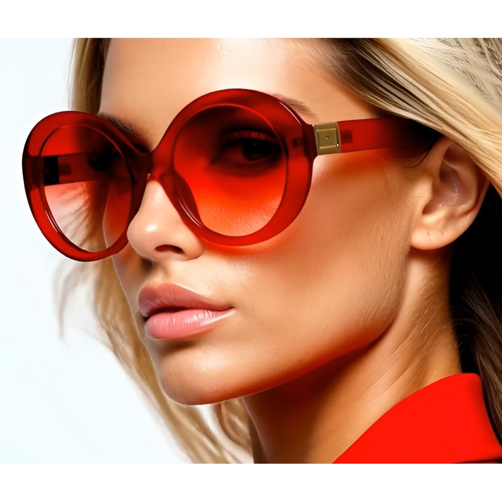 Red Oval Sunglasses Retro Mod Fashion Funky Women's Red Lens UV400 Luxury Lentes